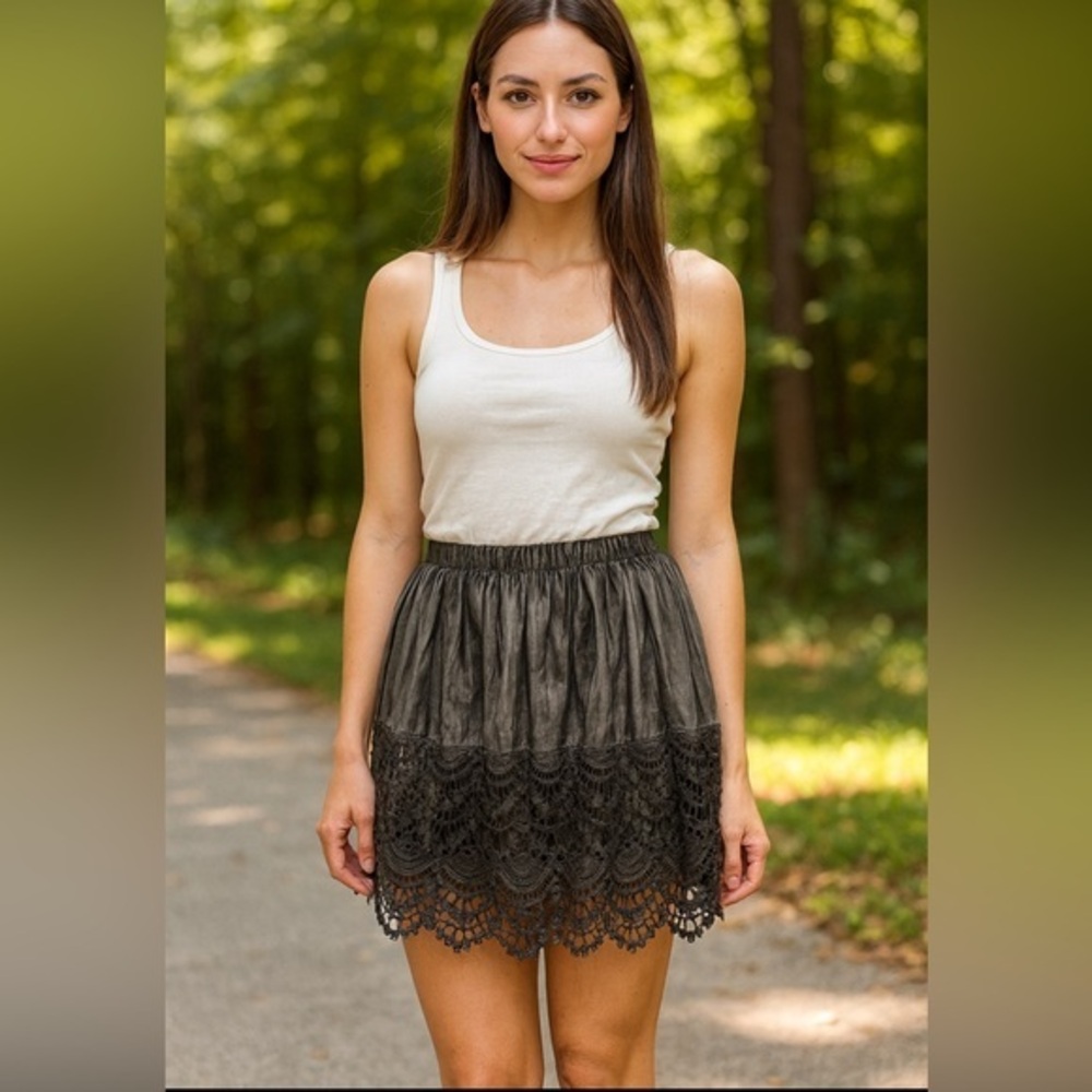 Raga x Anthropologie Women's Black Tiers Lace Mini Skirt NWT L #1972